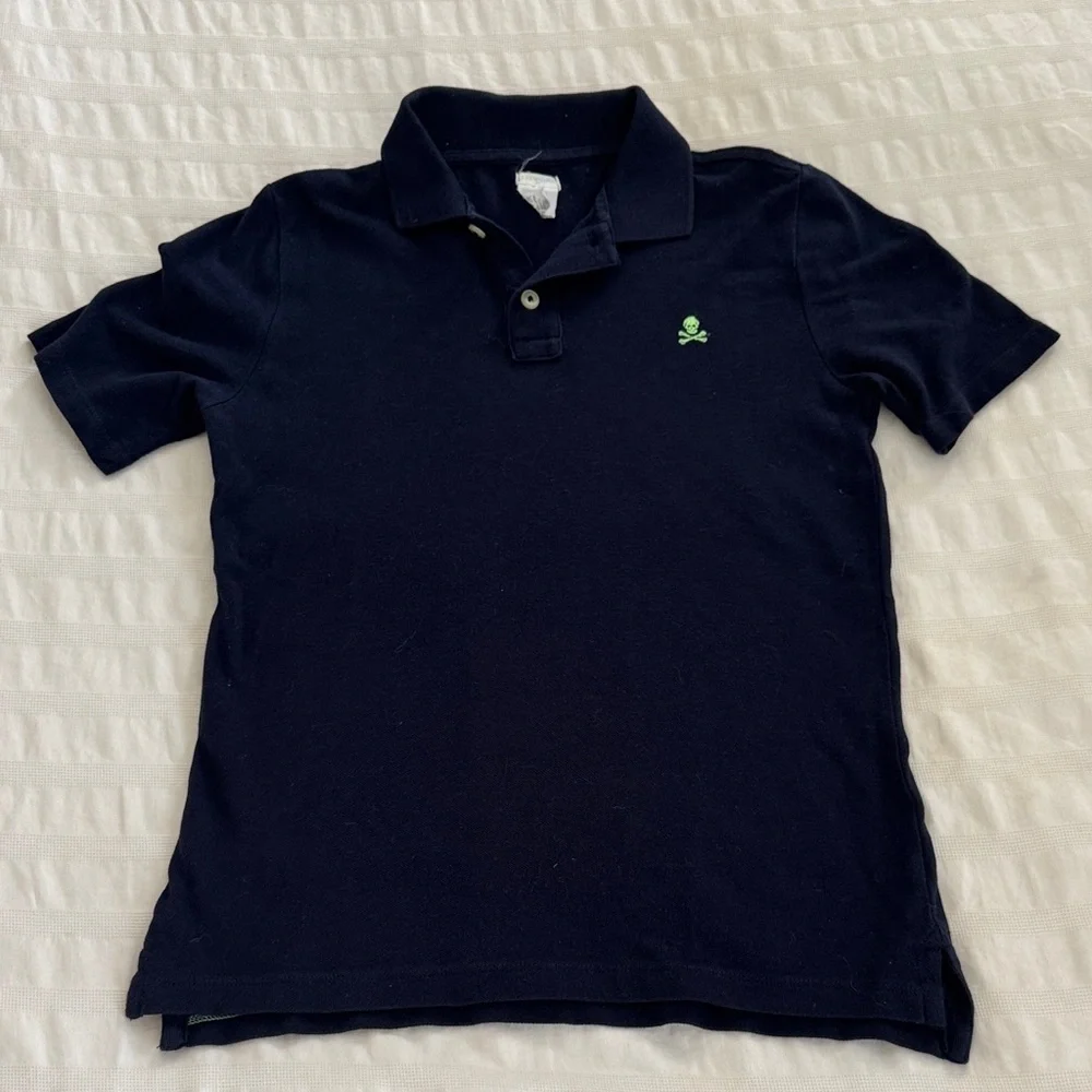 Crewcuts Navy Polo with Skull Crossbone Green Logo